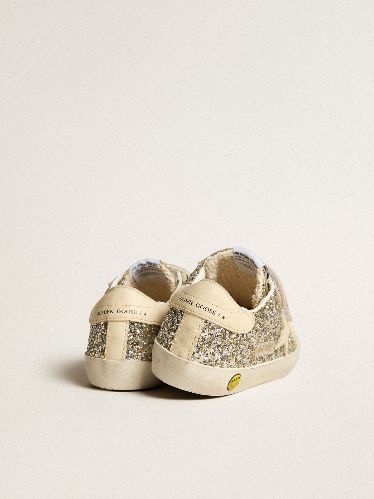 Old School Young in platinum glitter with leather star and heel tab| Golden Goose