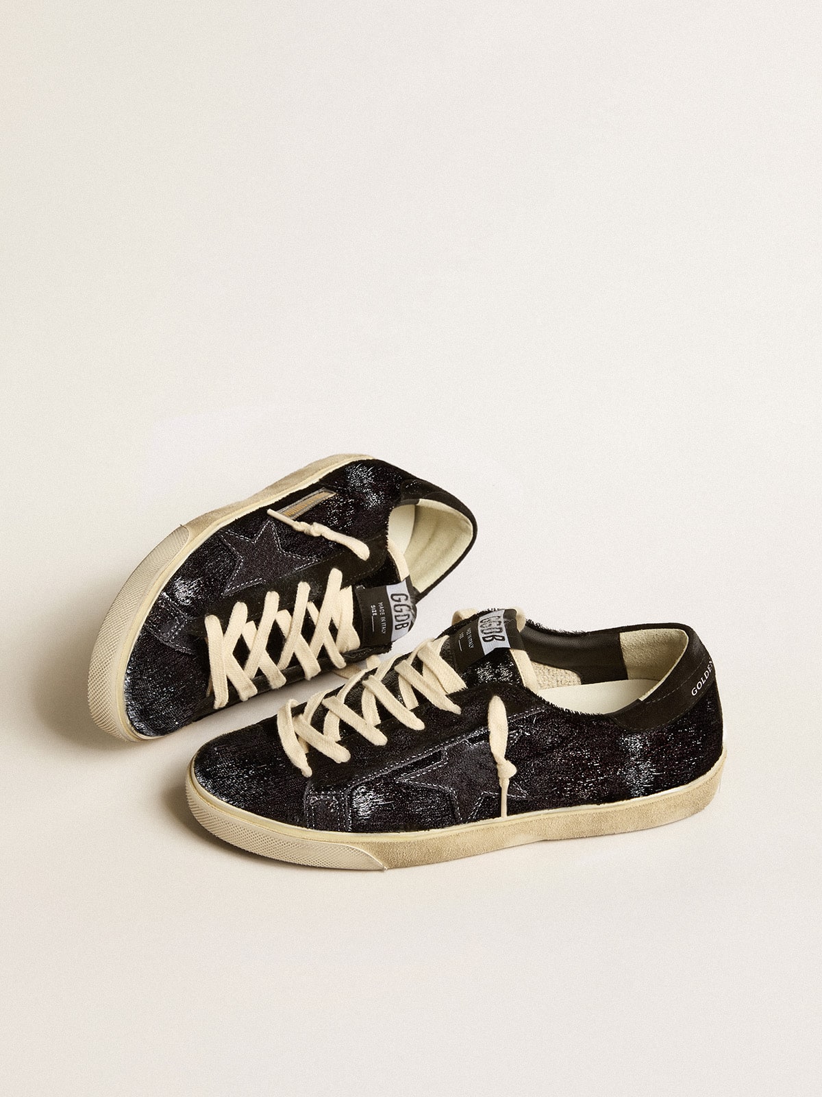 Men's Super-Star in black velvet and suede with black suede star| Golden Goose