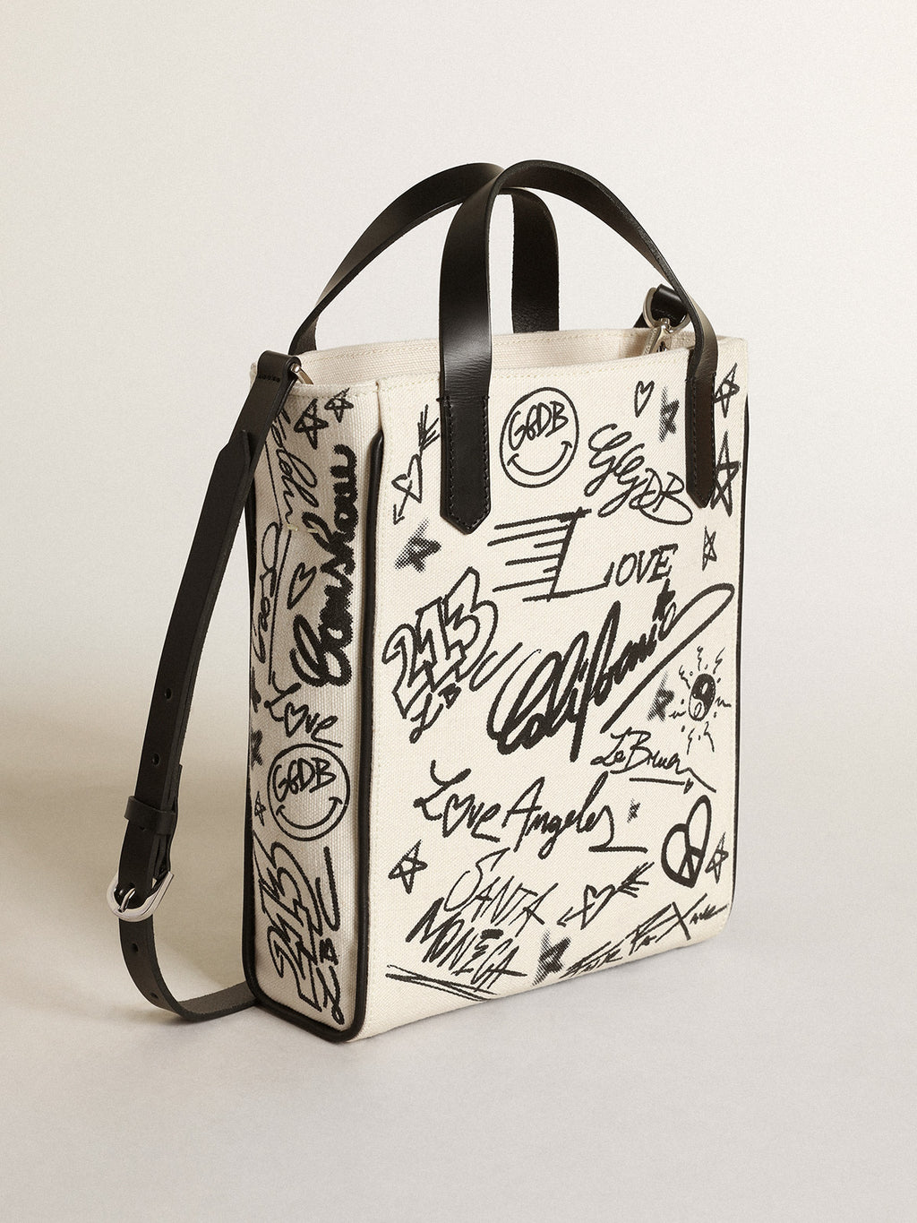 Women's Mini California Bag in white cotton with black print| Golden Goose