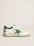 Men's Ball Star in white nappa leather with green leather star and heel tab| Golden Goose
