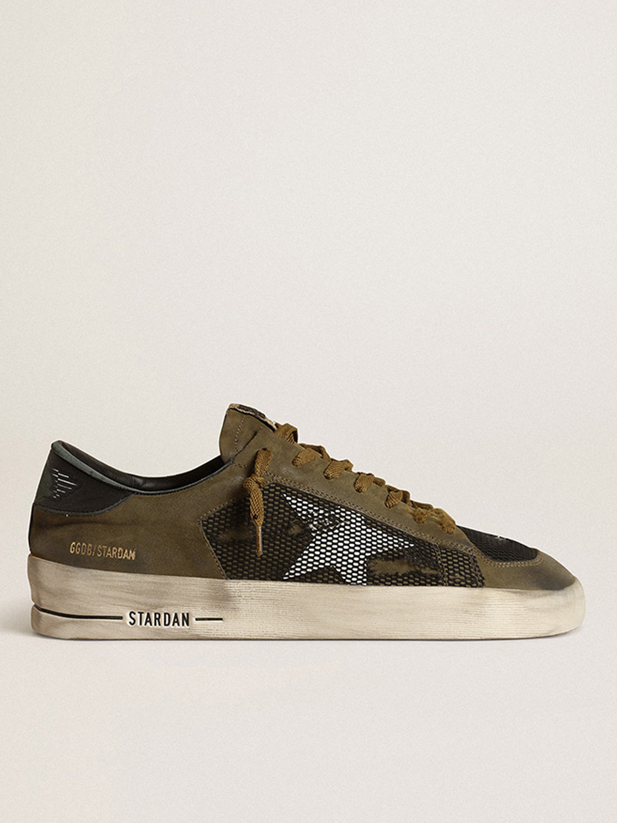 Men's Stardan in military green nubuck and black mesh with white star| Golden Goose