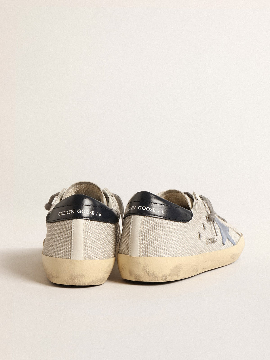 Super-Star in pale silver mesh with light blue suede star| Golden Goose