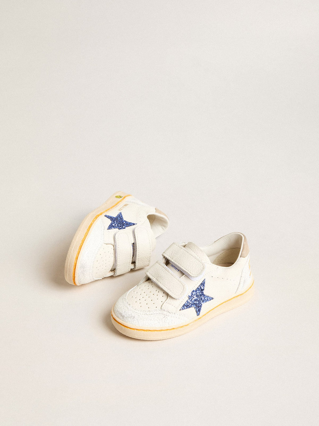 Junior Ball Star with blue glitter star and beige suede heel tab| Golden Goose