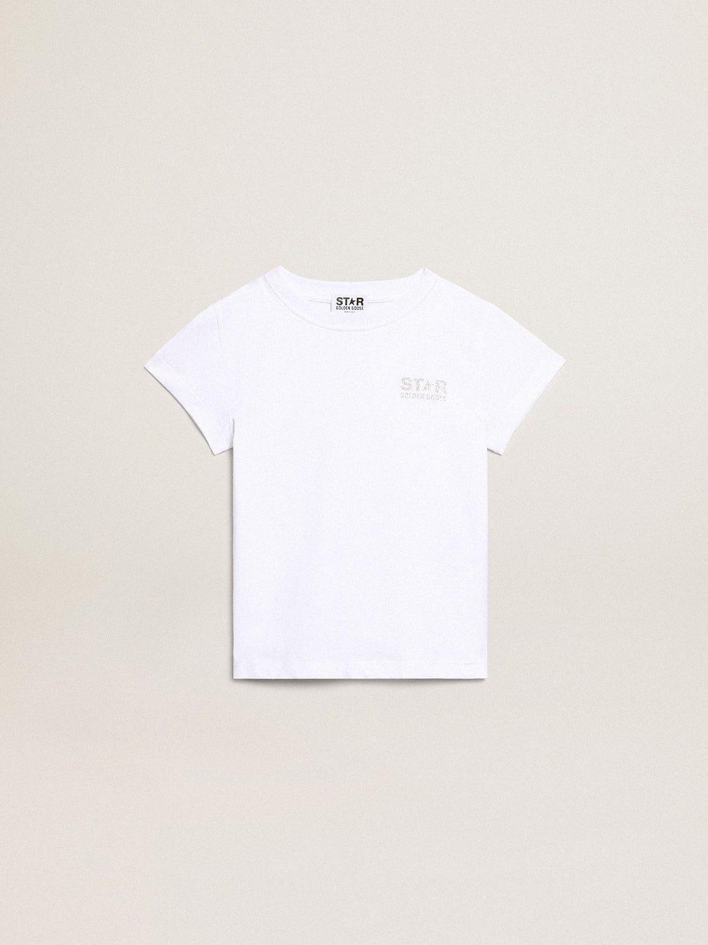 White and silver T-shirt with logo and maxi star in silver glitter| Golden Goose