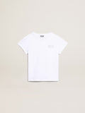 White and silver T-shirt with logo and maxi star in silver glitter| Golden Goose