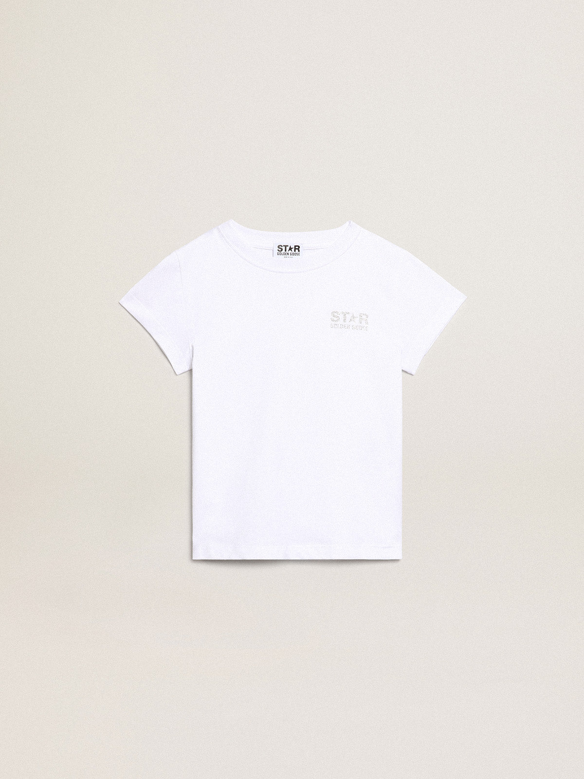 White and silver T-shirt with logo and maxi star in silver glitter| Golden Goose