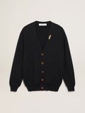 Golden Collection cardigan in dark blue cotton with a distressed finish| Golden Goose