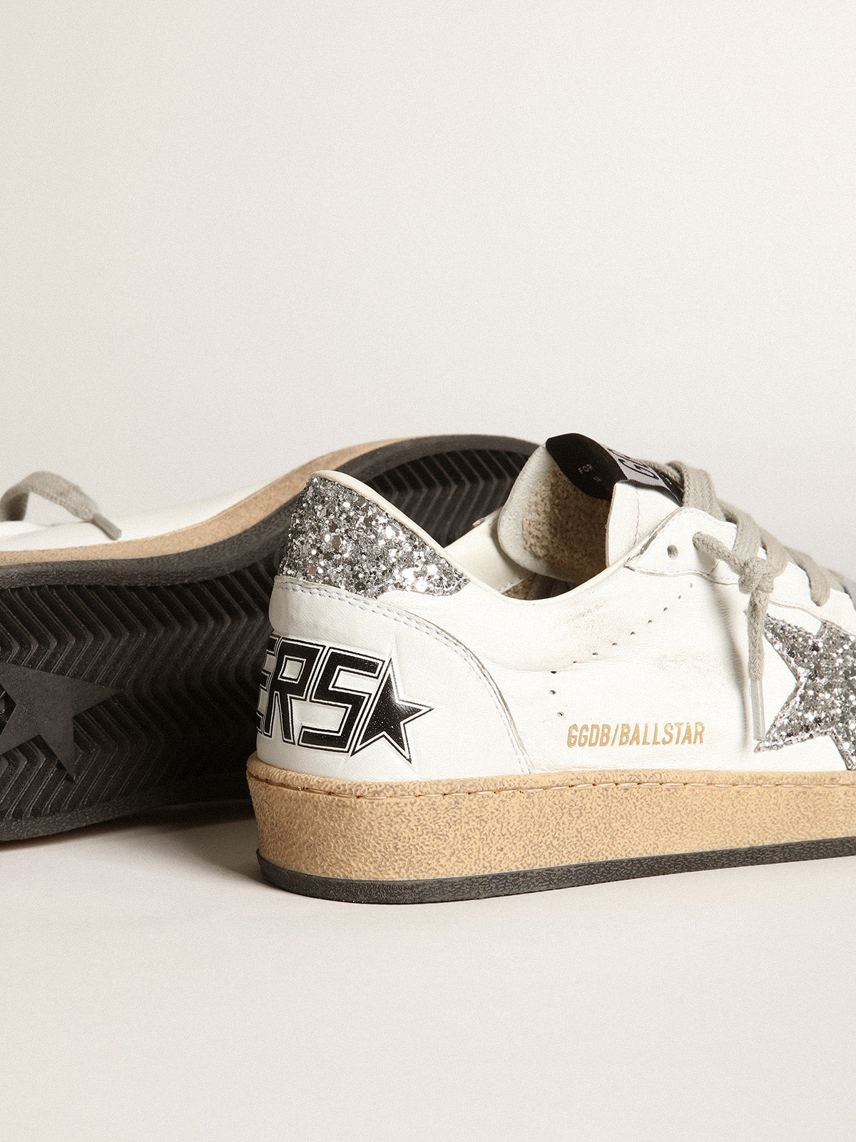 Women's Ball Star in nappa with white star and glitter heel tab| Golden Goose