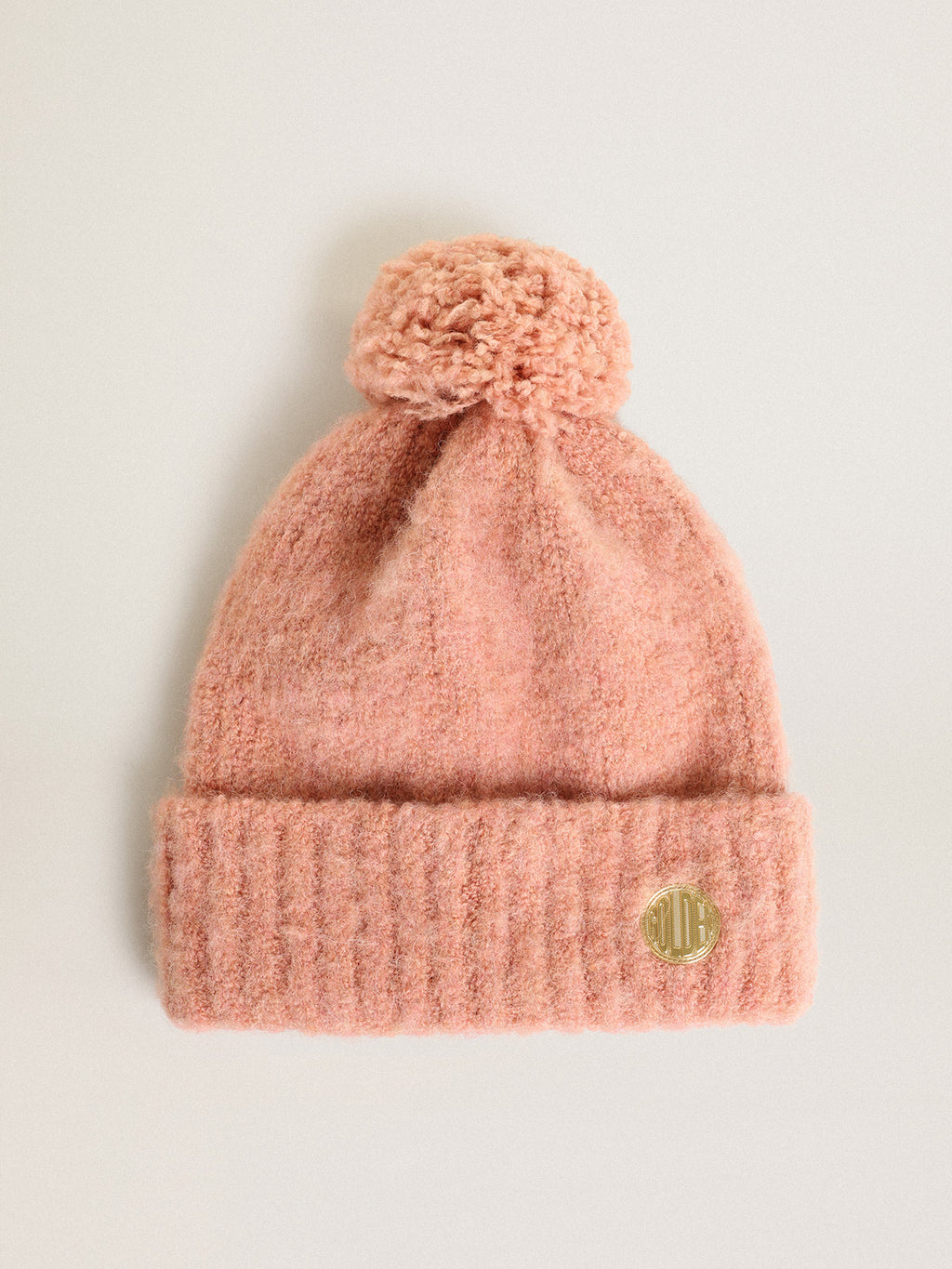 Pale pink wool beanie with pompom| Golden Goose