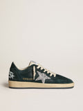 Ball Star in green suede with silver glitter star| Golden Goose