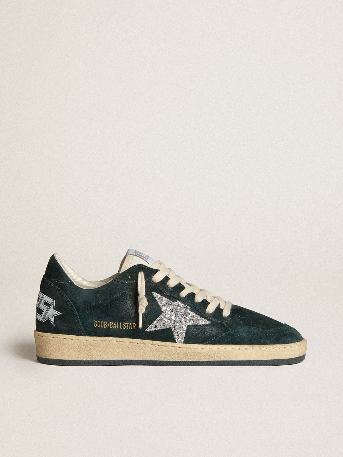 Ball Star in green suede with silver glitter star| Golden Goose