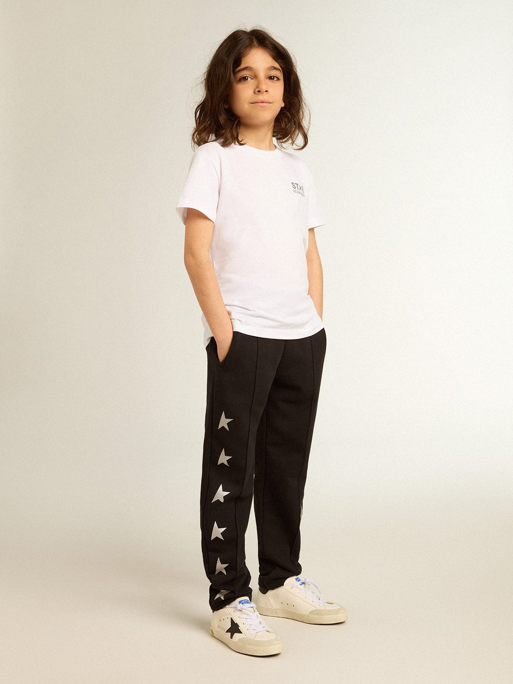 Boys' black joggers with white stars| Golden Goose