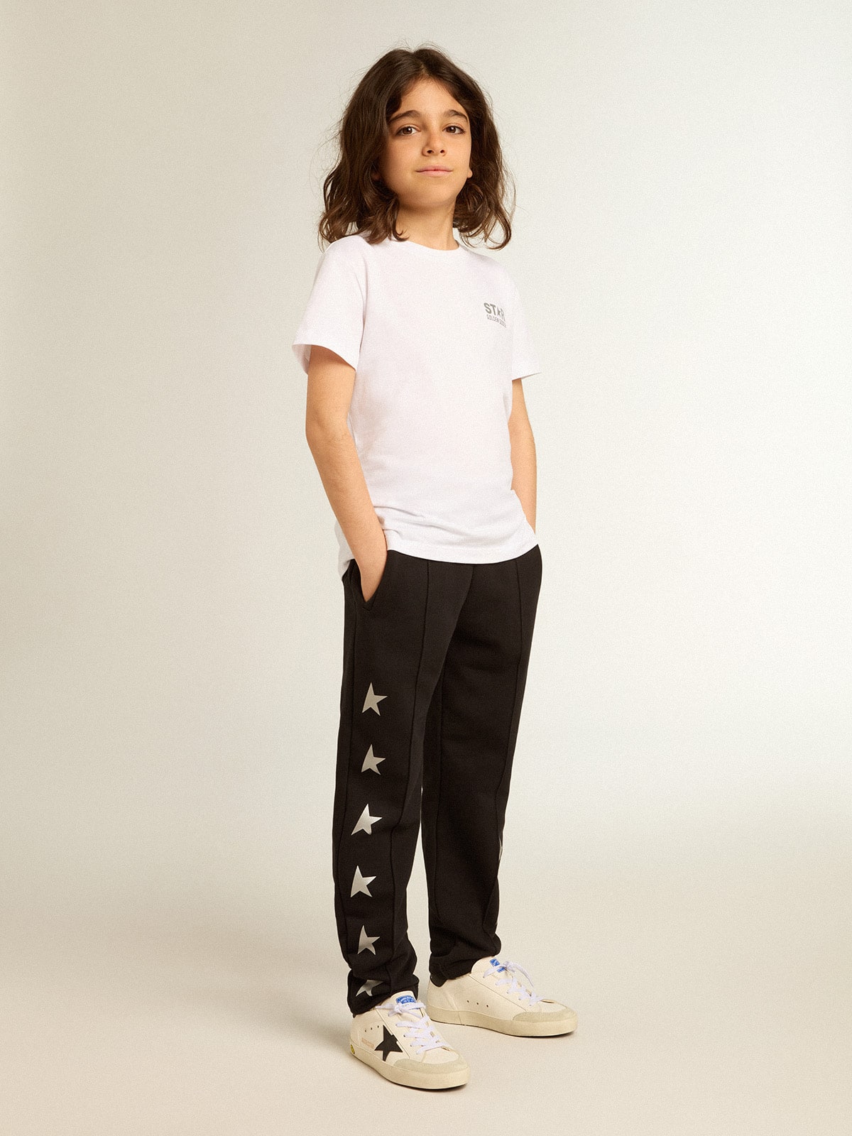 Boys' black joggers with white stars| Golden Goose