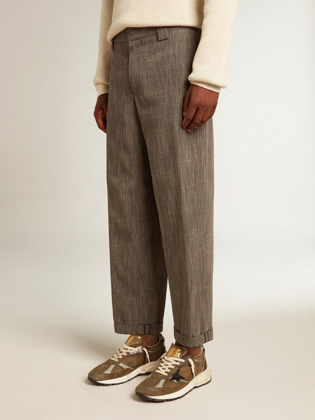 Men's chinos in gray melange wool blend