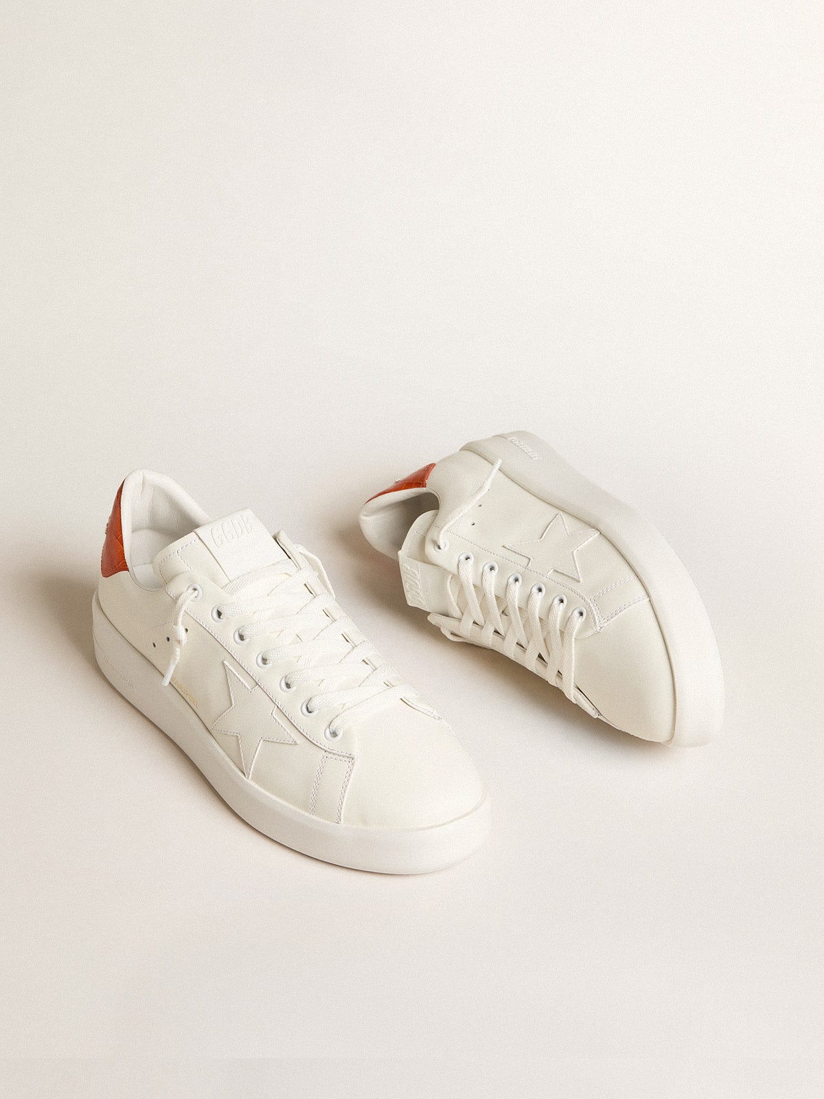Men's Purestar with white leather star and orange heel tab| Golden Goose