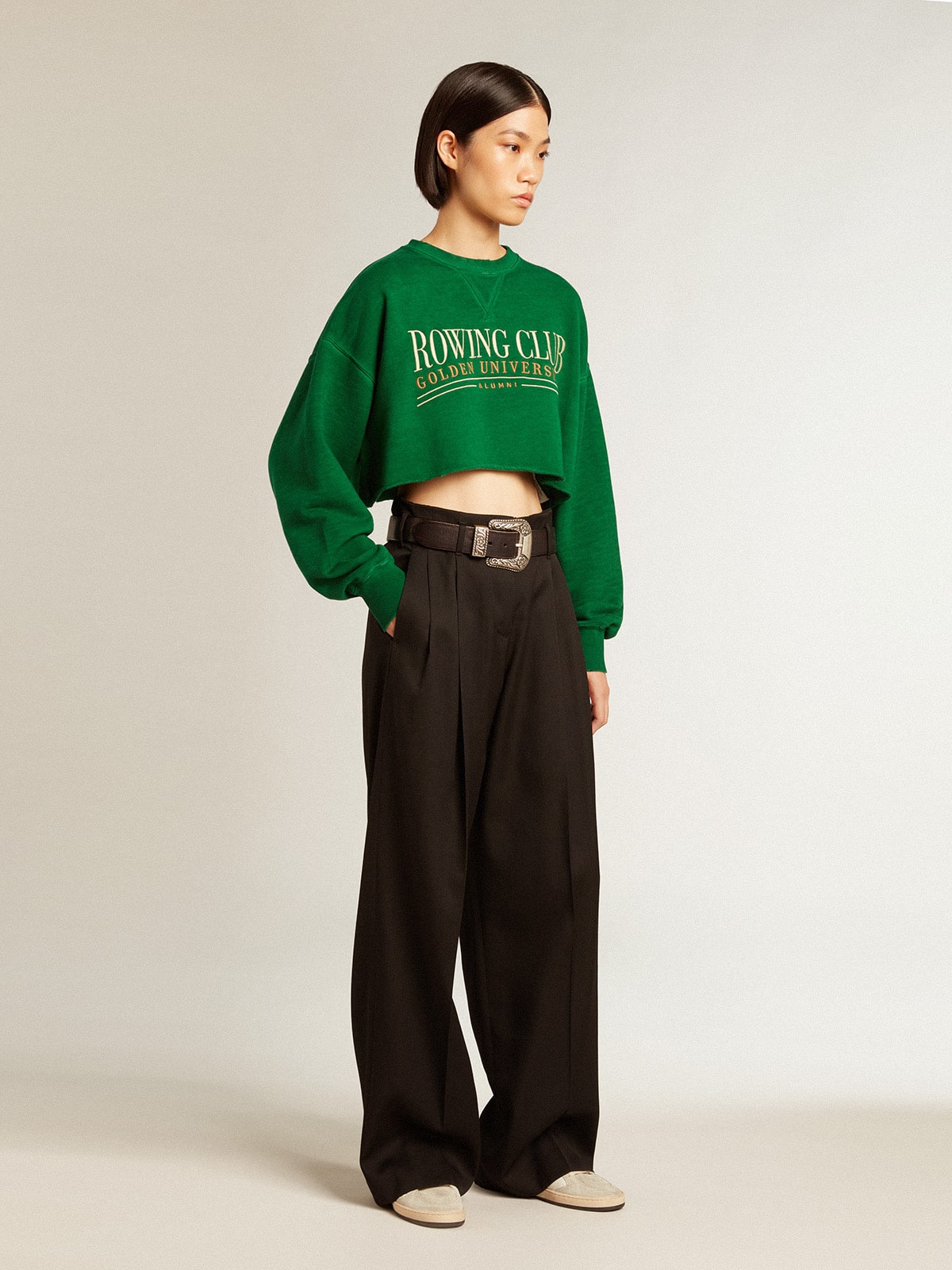 Green cropped round-neck cotton sweatshirt| Golden Goose