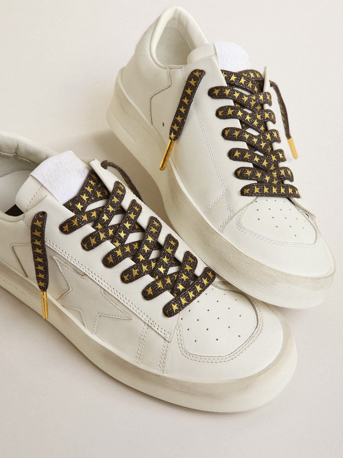 Dark gray Lurex laces with contrasting gold stars| Golden Goose
