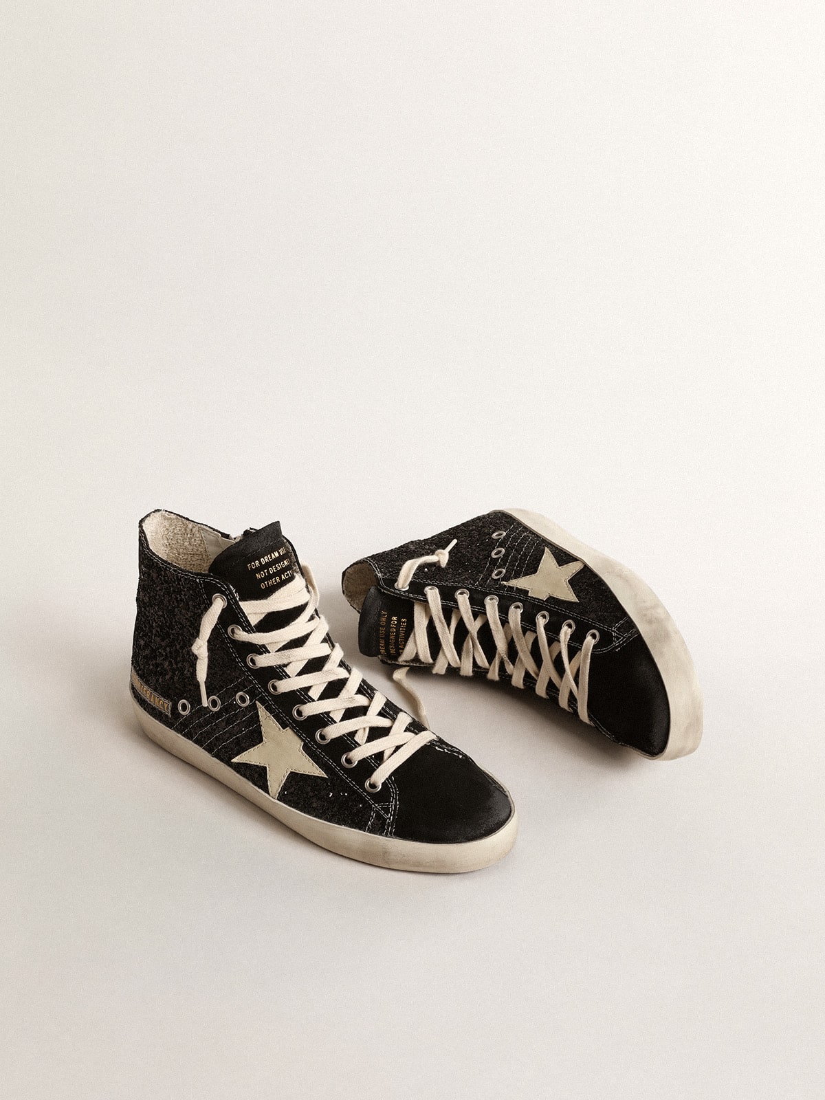 Francy Penstar LTD in glitter with ivory star and black heel tab| Golden Goose