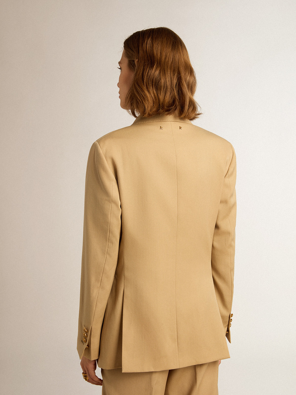 Women's double-breasted blazer in sand with gold heraldic buttons| Golden Goose