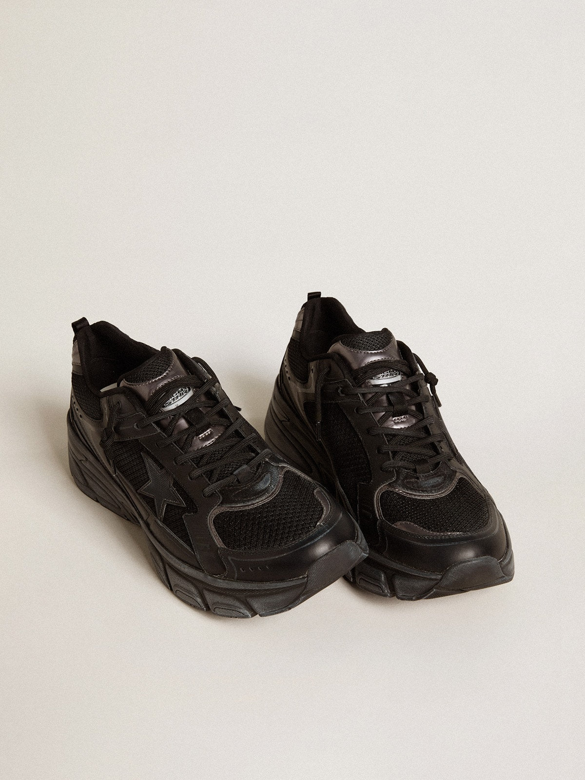 Men's Lightstar with black leather and mesh upper and black star| Golden Goose