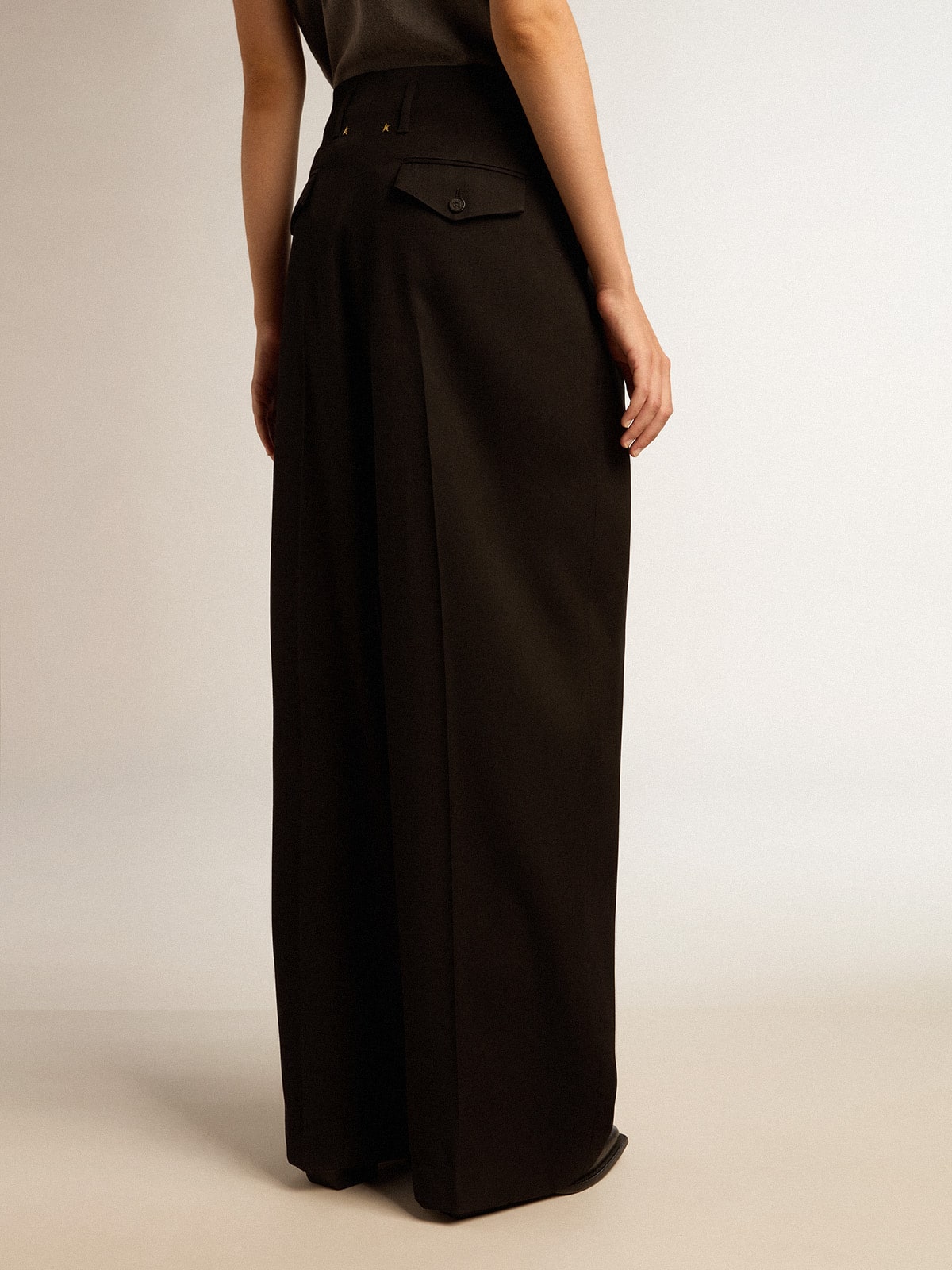 Women's black wool gabardine pants| Golden Goose