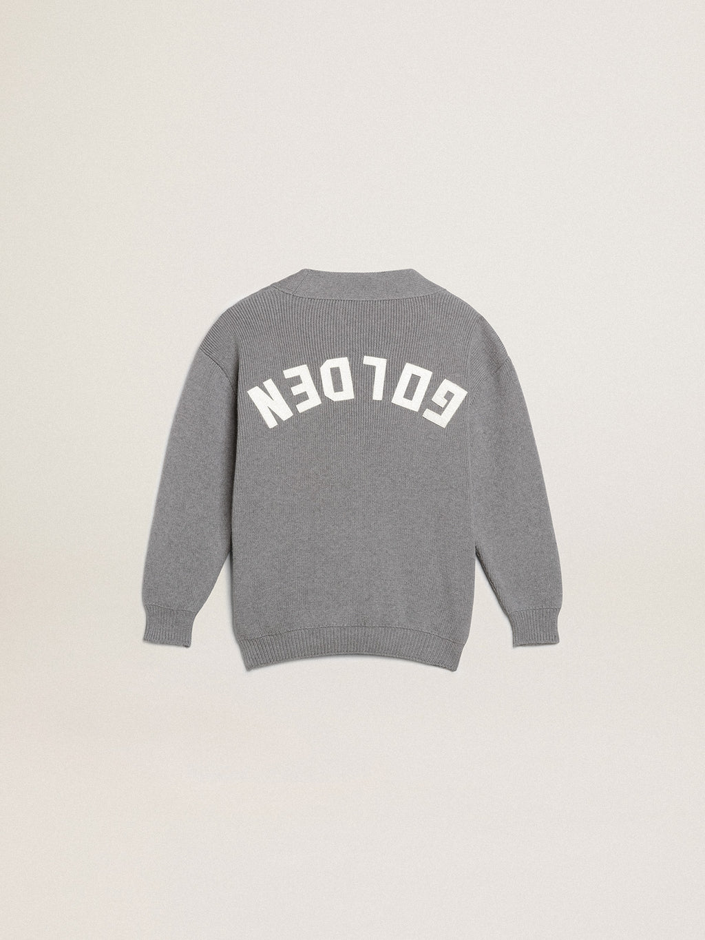 Gray cotton cardigan with logo on the back| Golden Goose