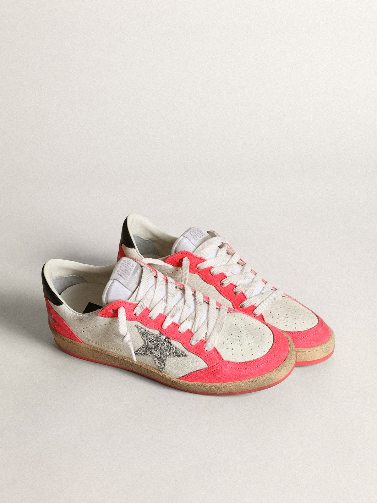 Women's Ball Star in white nappa with glitter star| Golden Goose