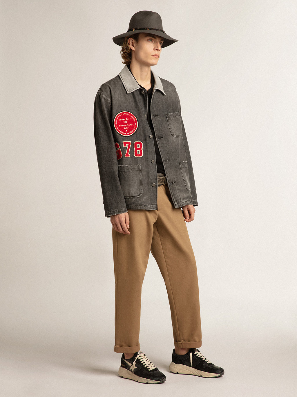 Black denim shirt with patches| Golden Goose