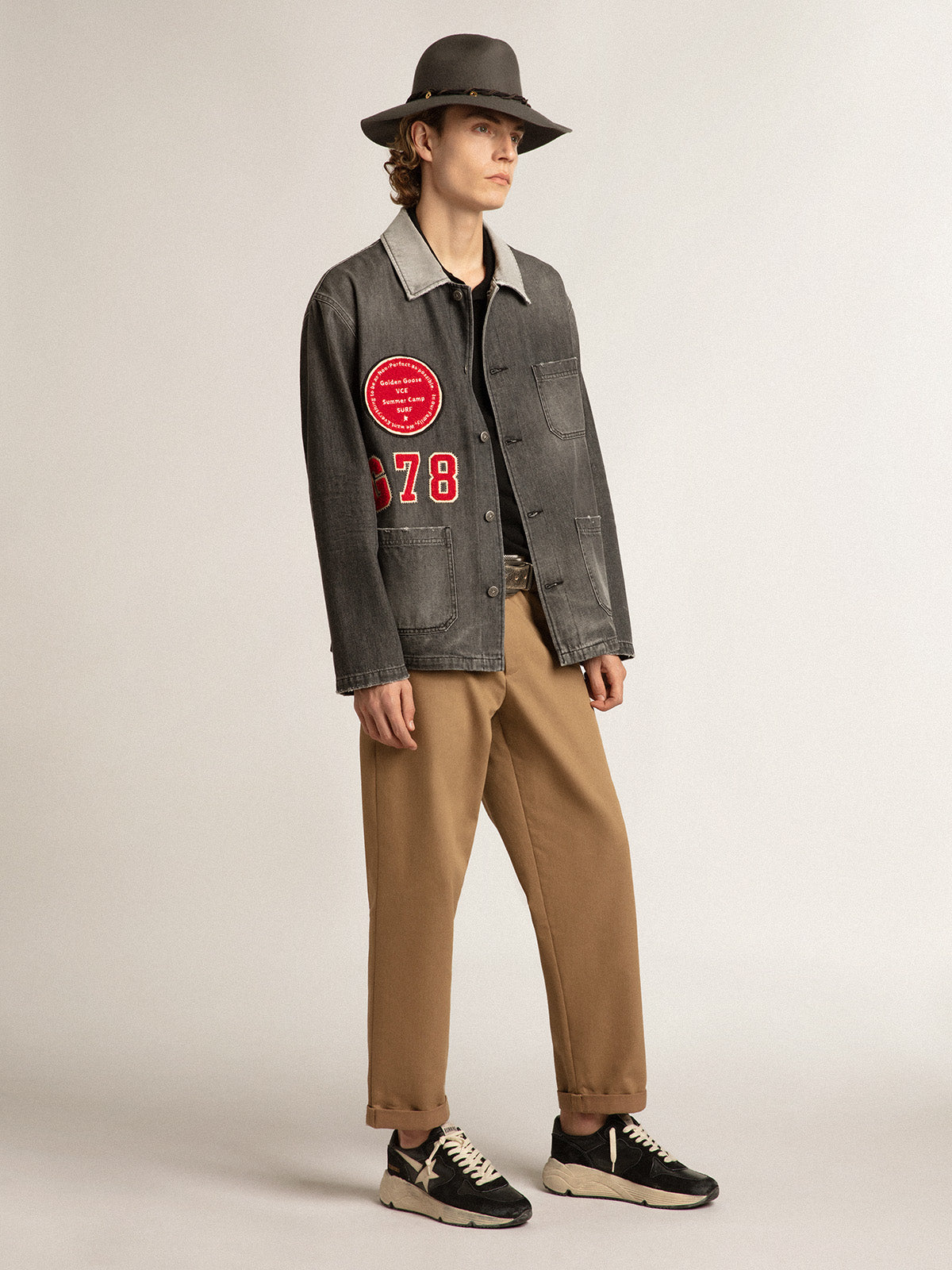 Black denim shirt with patches| Golden Goose