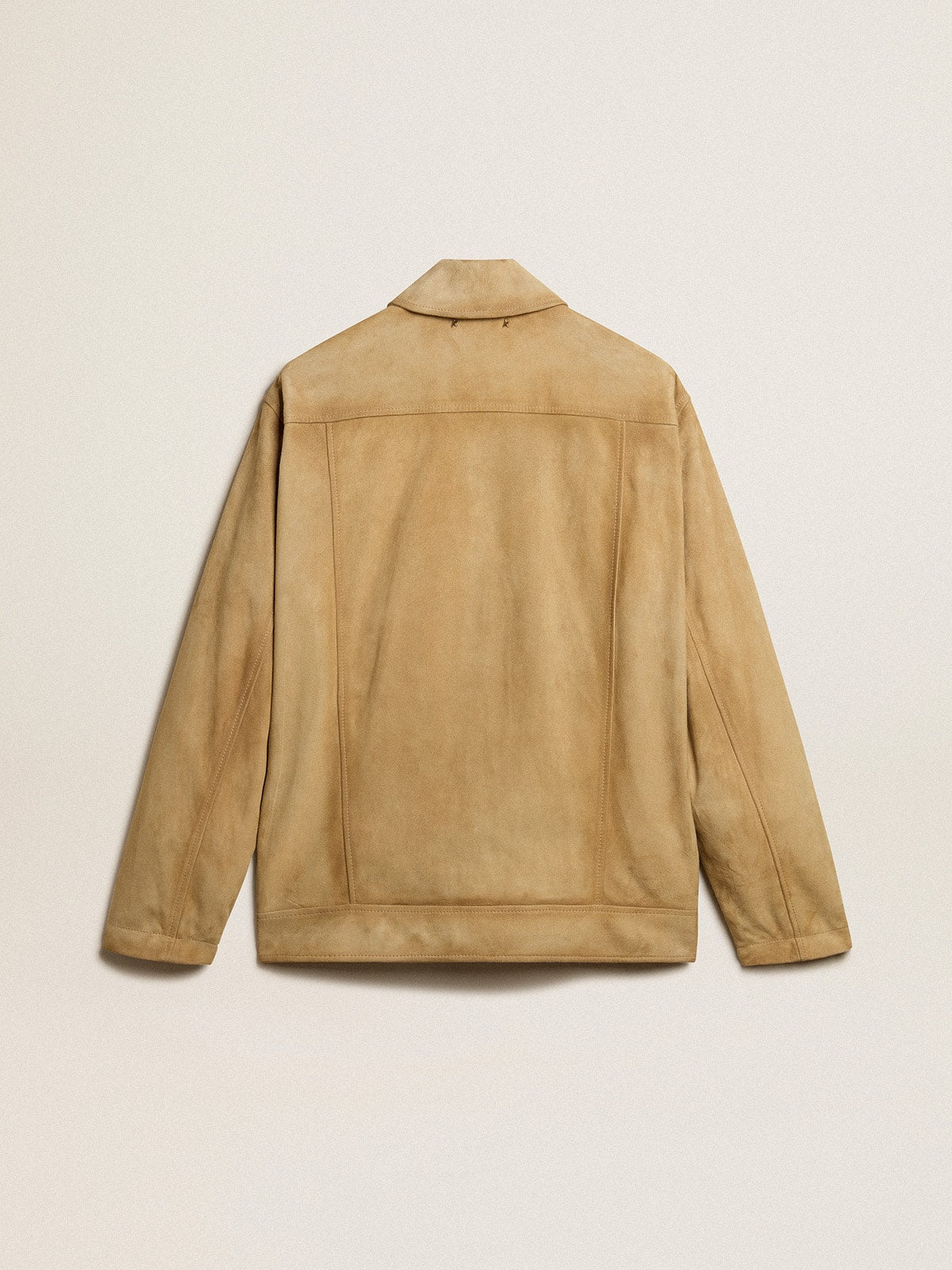 Beige-colored leather jacket with zip fastening