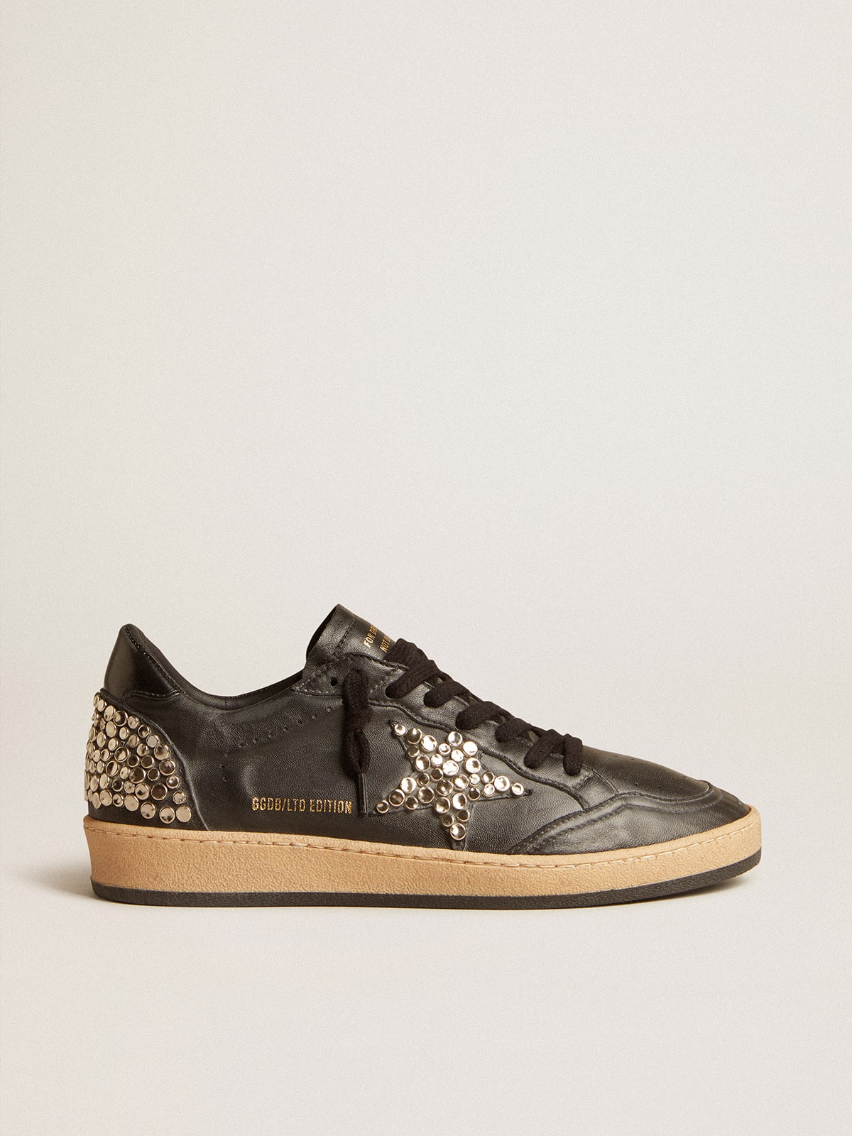 Men's Ball Star LAB in black nappa with studded black leather star| Golden Goose