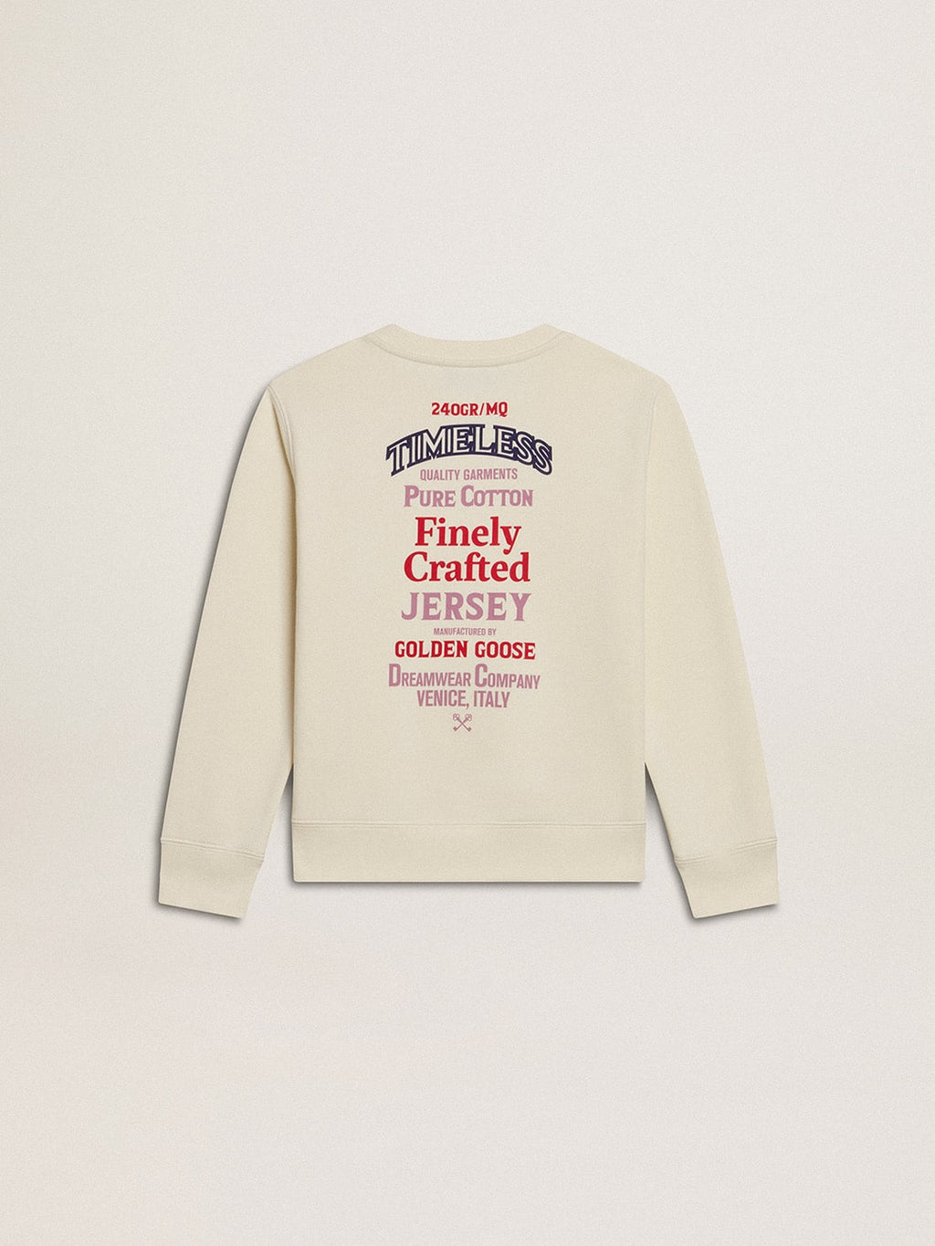 Girls' T-shirt in worn white with embroidery on the front and print on the back| Golden Goose