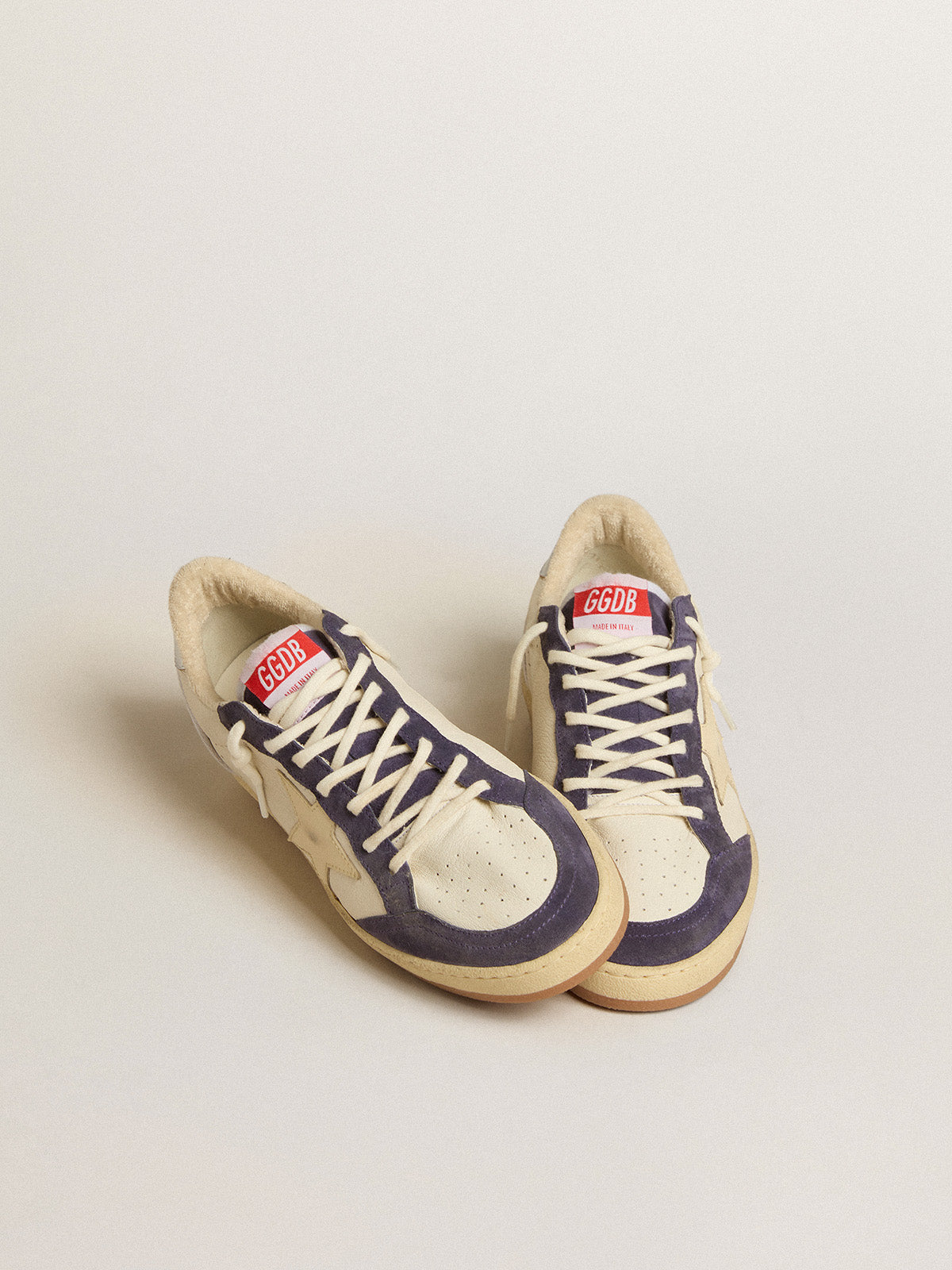 Ball Star LTD in nappa leather and suede with cream star and silver heel tab| Golden Goose