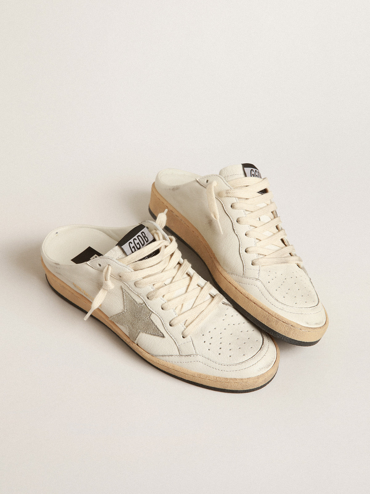 Ball Star Sabots in nappa leather with ice-gray suede star| Golden Goose