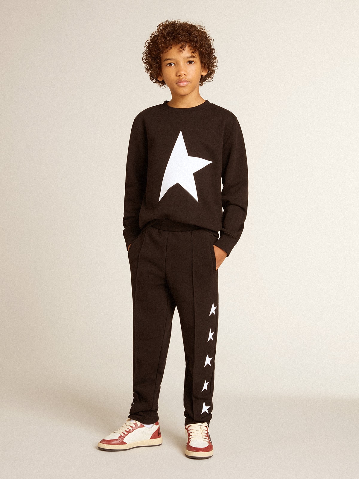 Boys' black sweatshirt with white maxi star on the front| Golden Goose