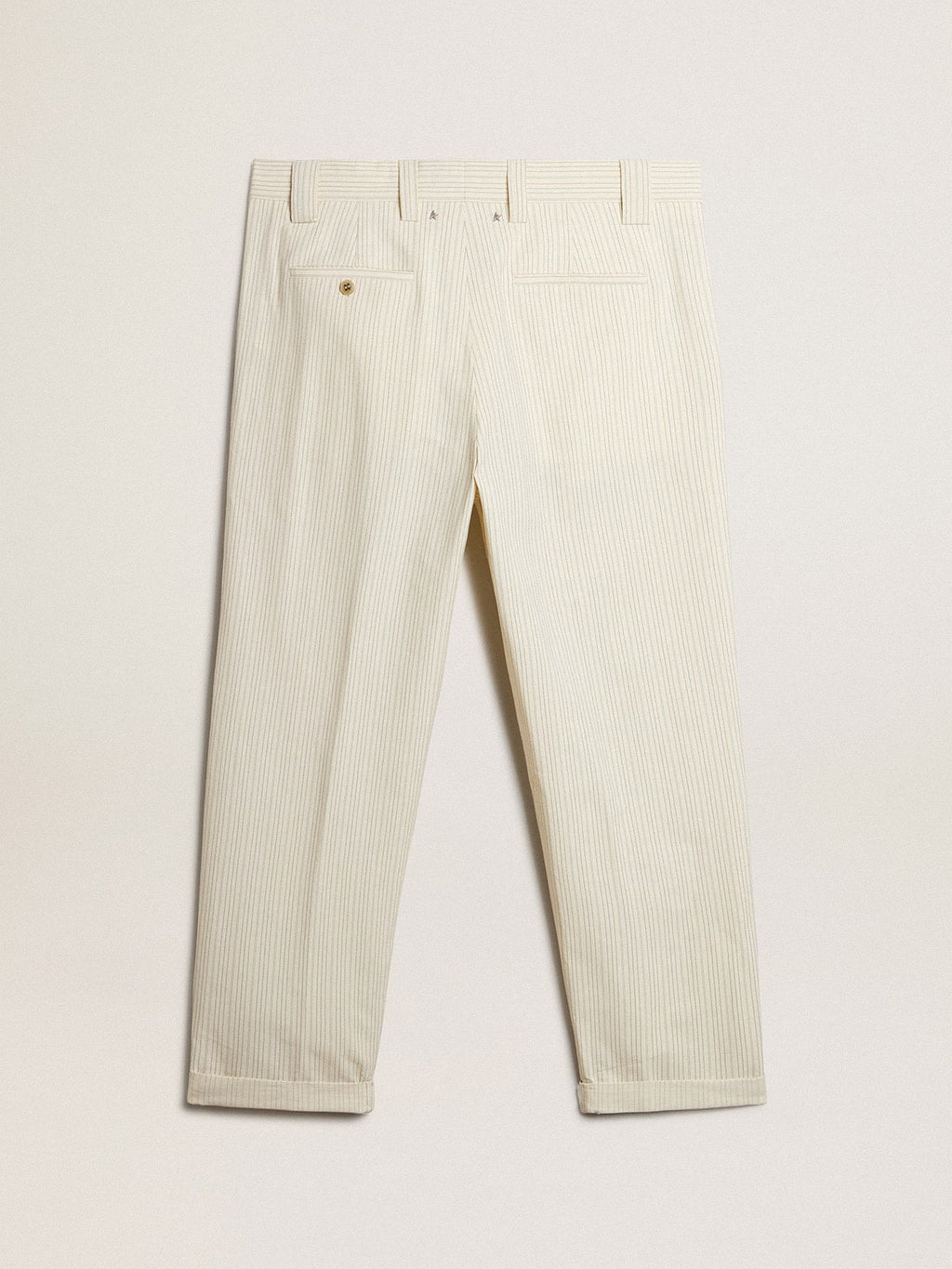 Men's cream-colored pants in striped cotton