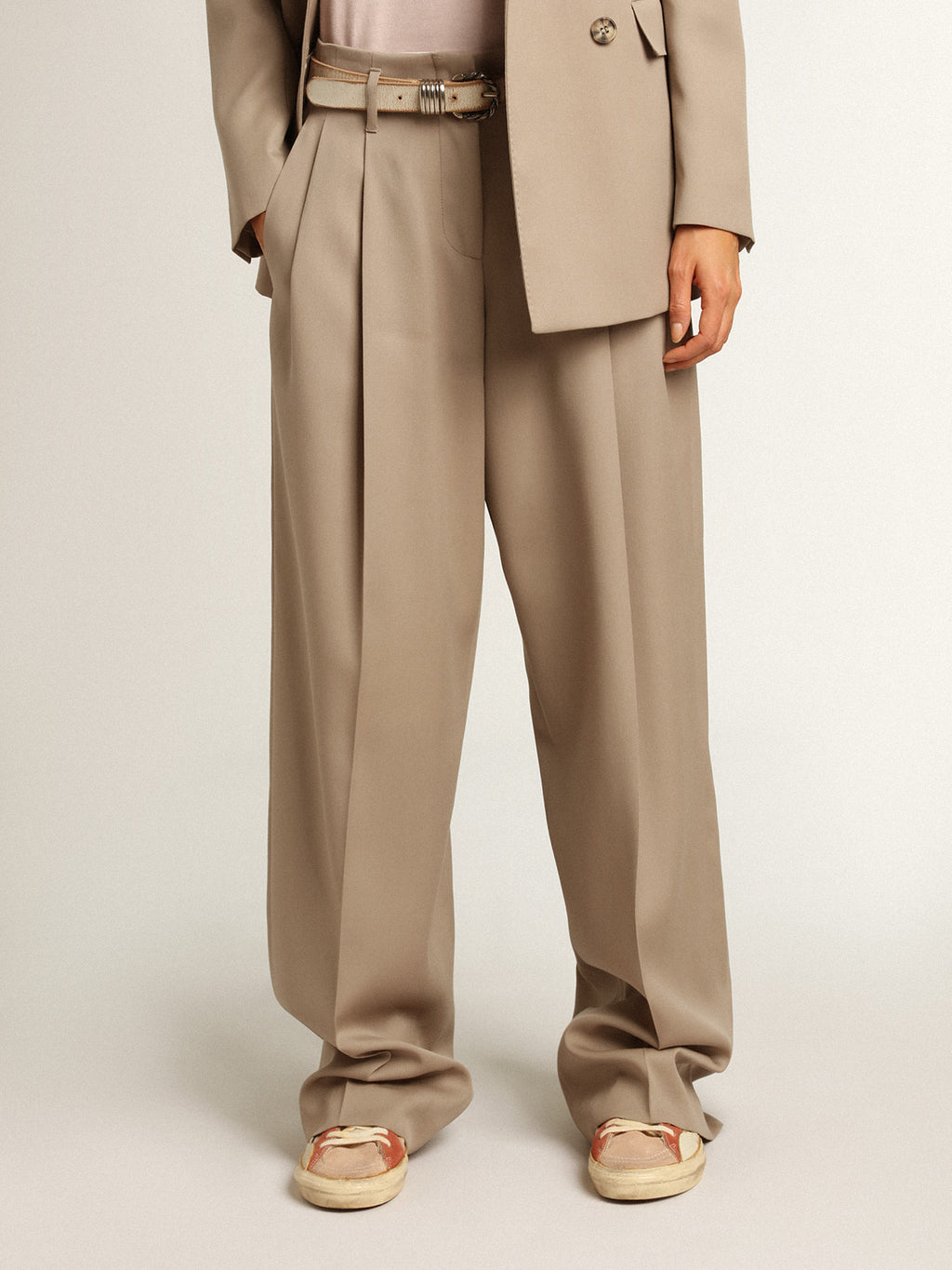 Pants in light beige wool gabardine| Golden Goose