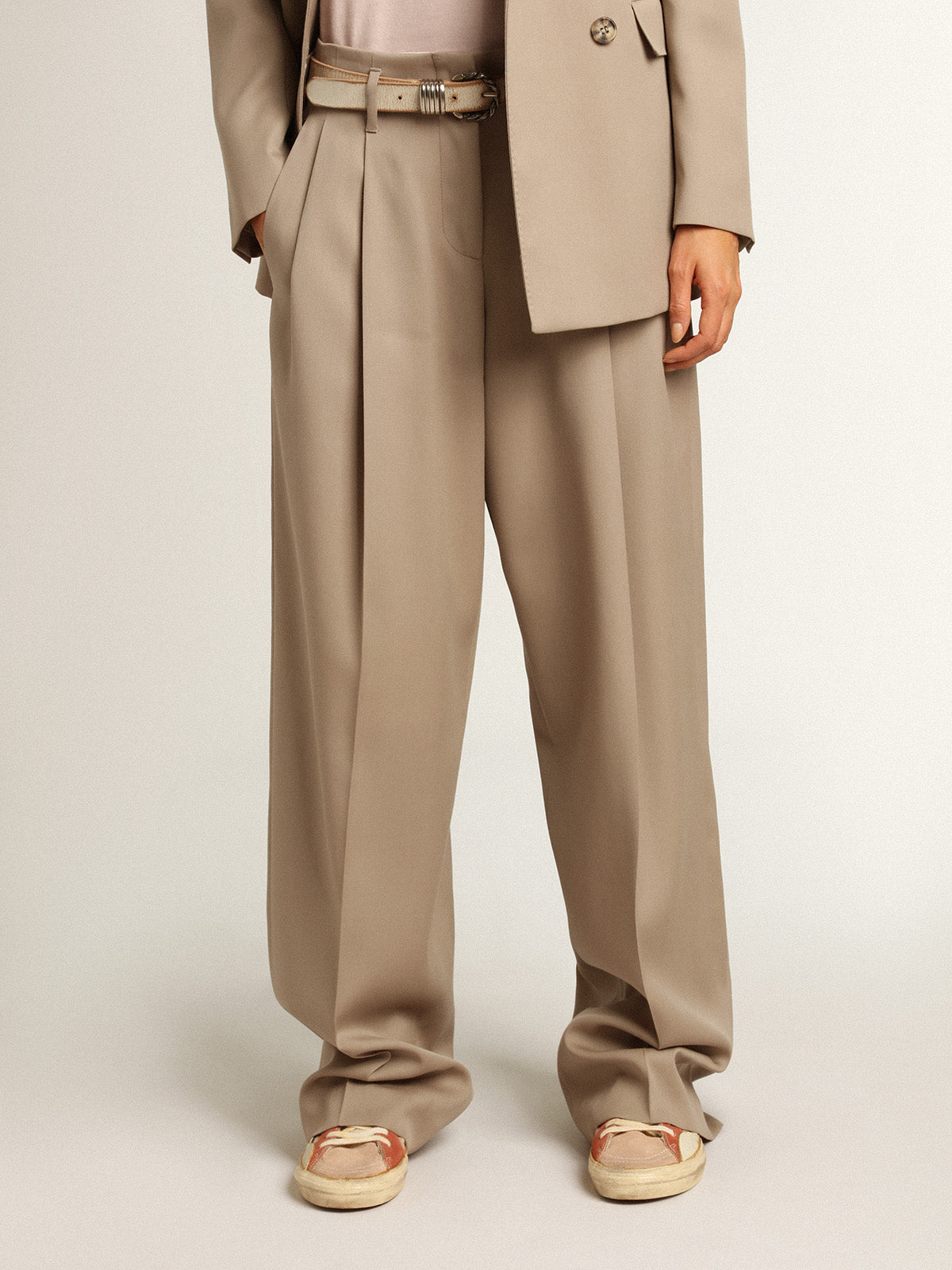Pants in light beige wool gabardine| Golden Goose