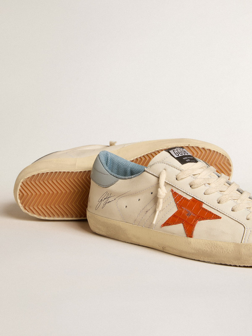 Men's Super-Star with crocodile-print star and silver-blue heel tab| Golden Goose