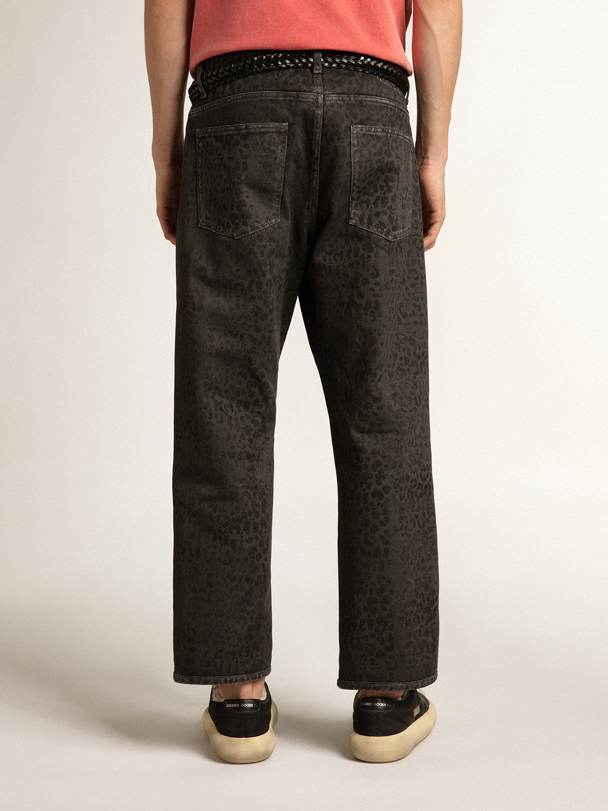 Men's gray jeans with leopard print| Golden Goose