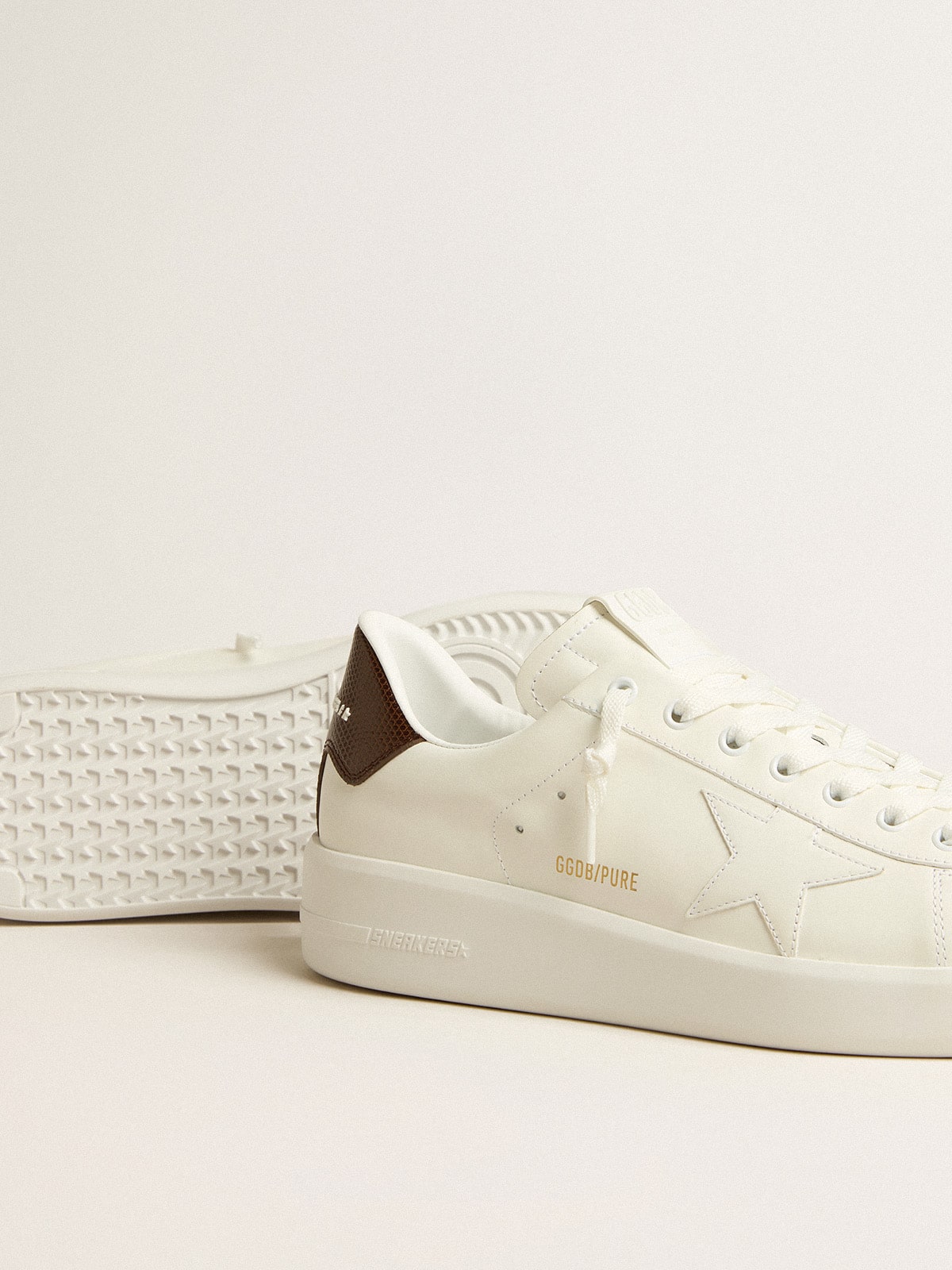 Purestar with white star and burgundy lizard-print heel tab| Golden Goose