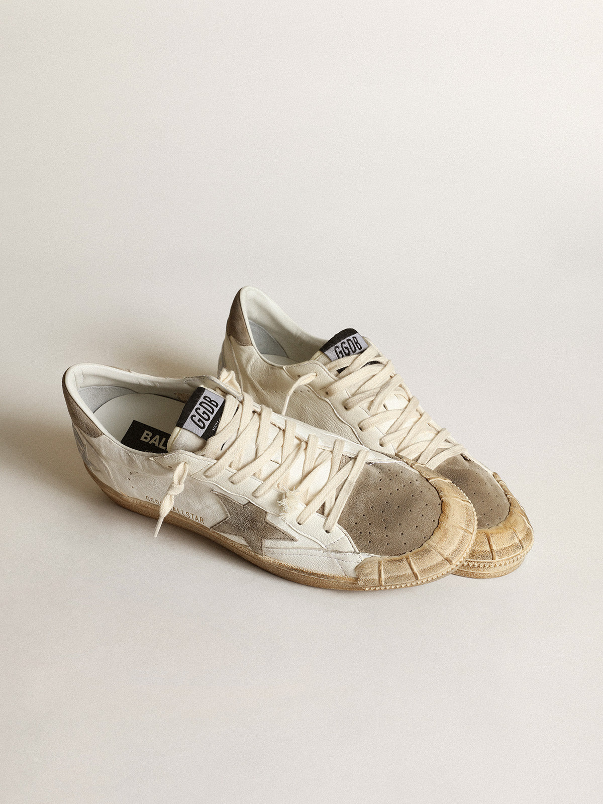 Men's Ball Star LTD sneakers in white nappa leather with dove-gray suede star and heel tab| Golden Goose
