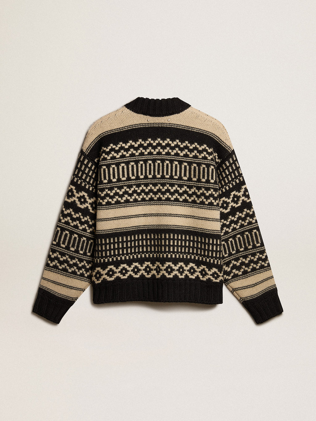 Men's cardigan in ecru wool with jacquard design| Golden Goose