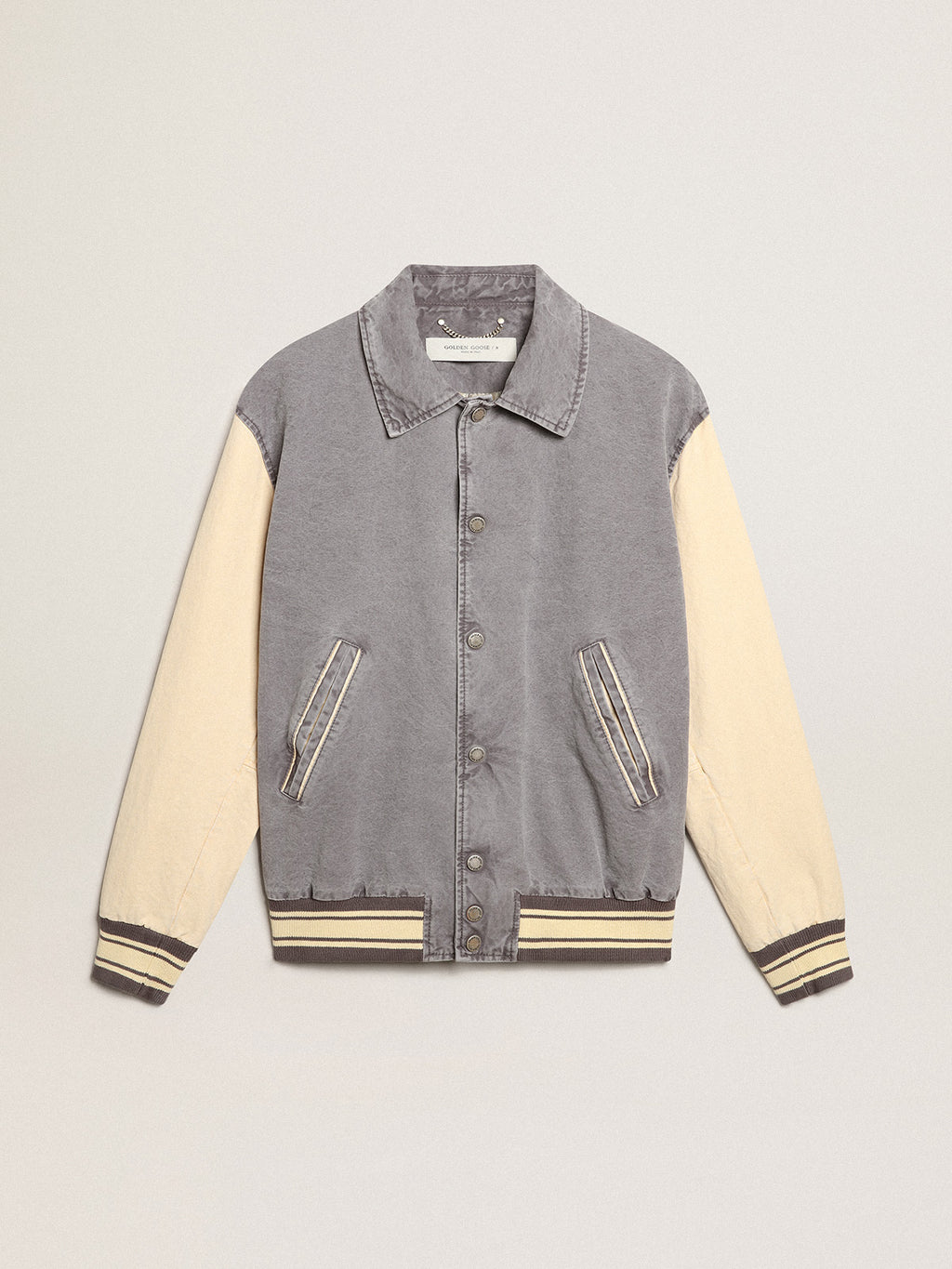 Bomber jacket in lilac-gray and marzipan-colored cotton| Golden Goose