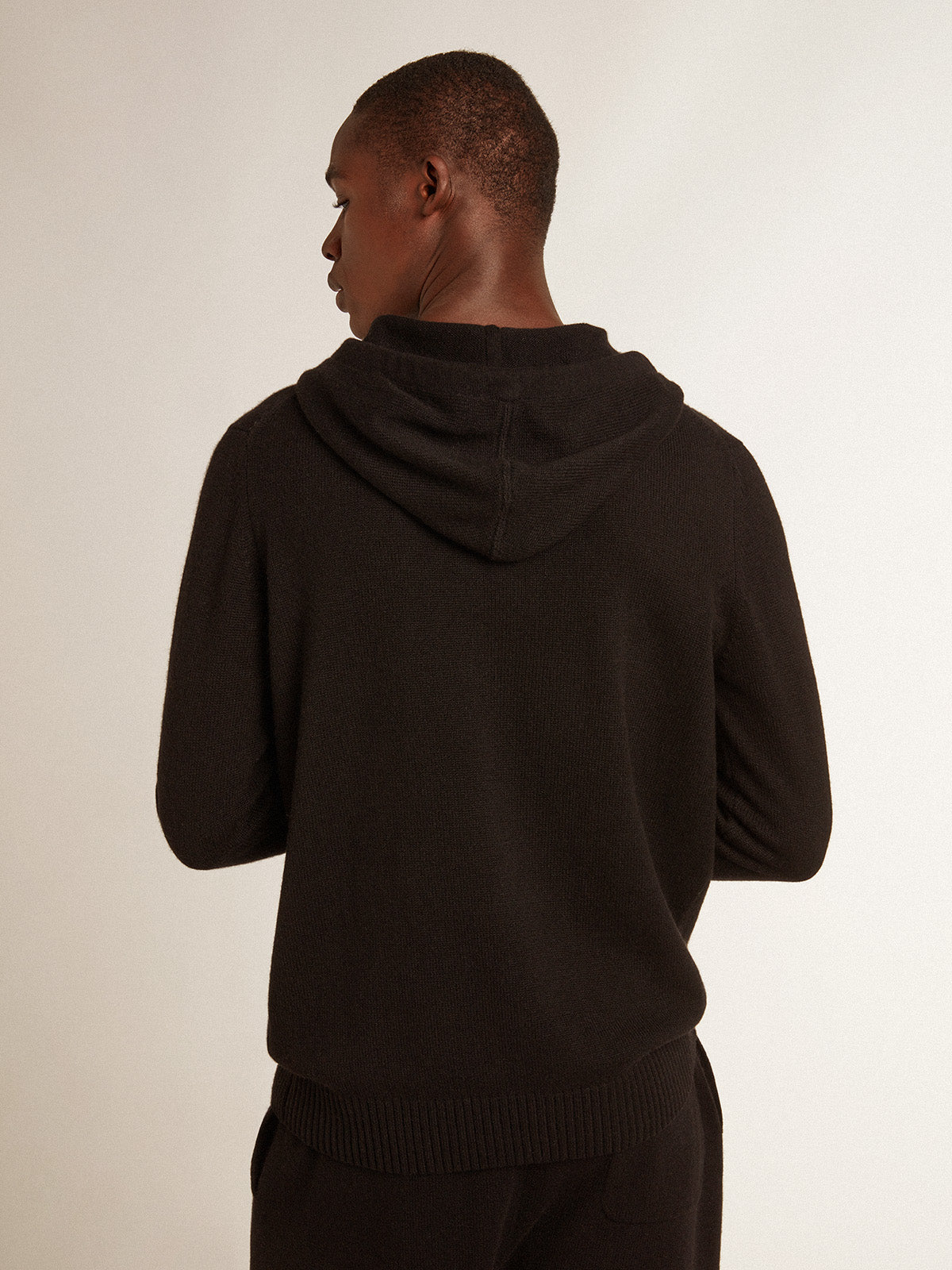 Men's black cashmere blend sweatshirt with hood| Golden Goose