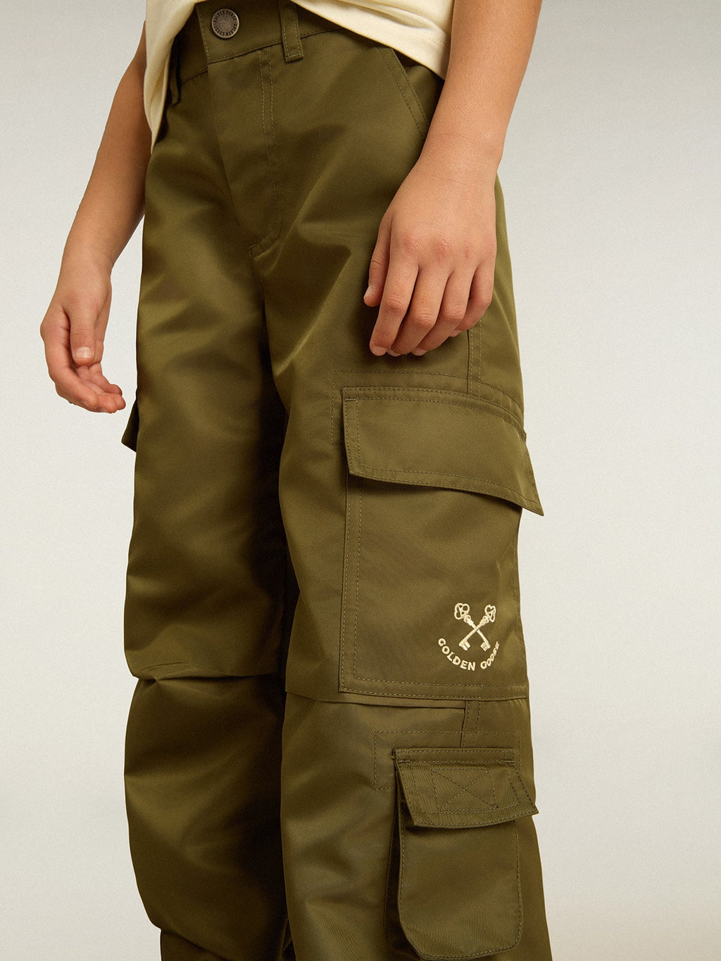 Kids cargo pants in military green| Golden Goose