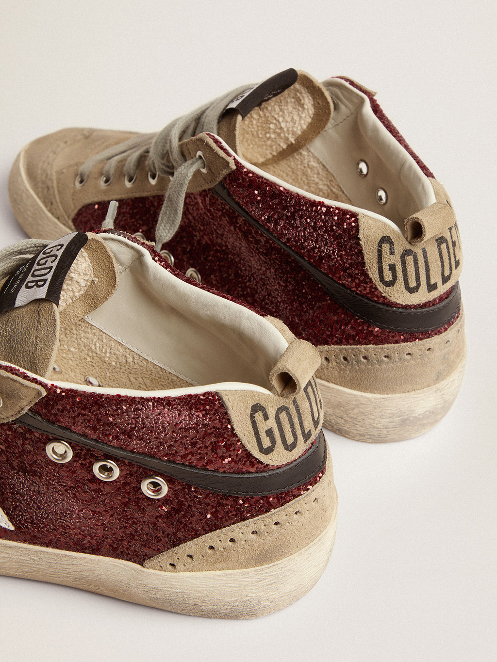 Women's Mid Star in burgundy glitter with gray inserts and white star| Golden Goose