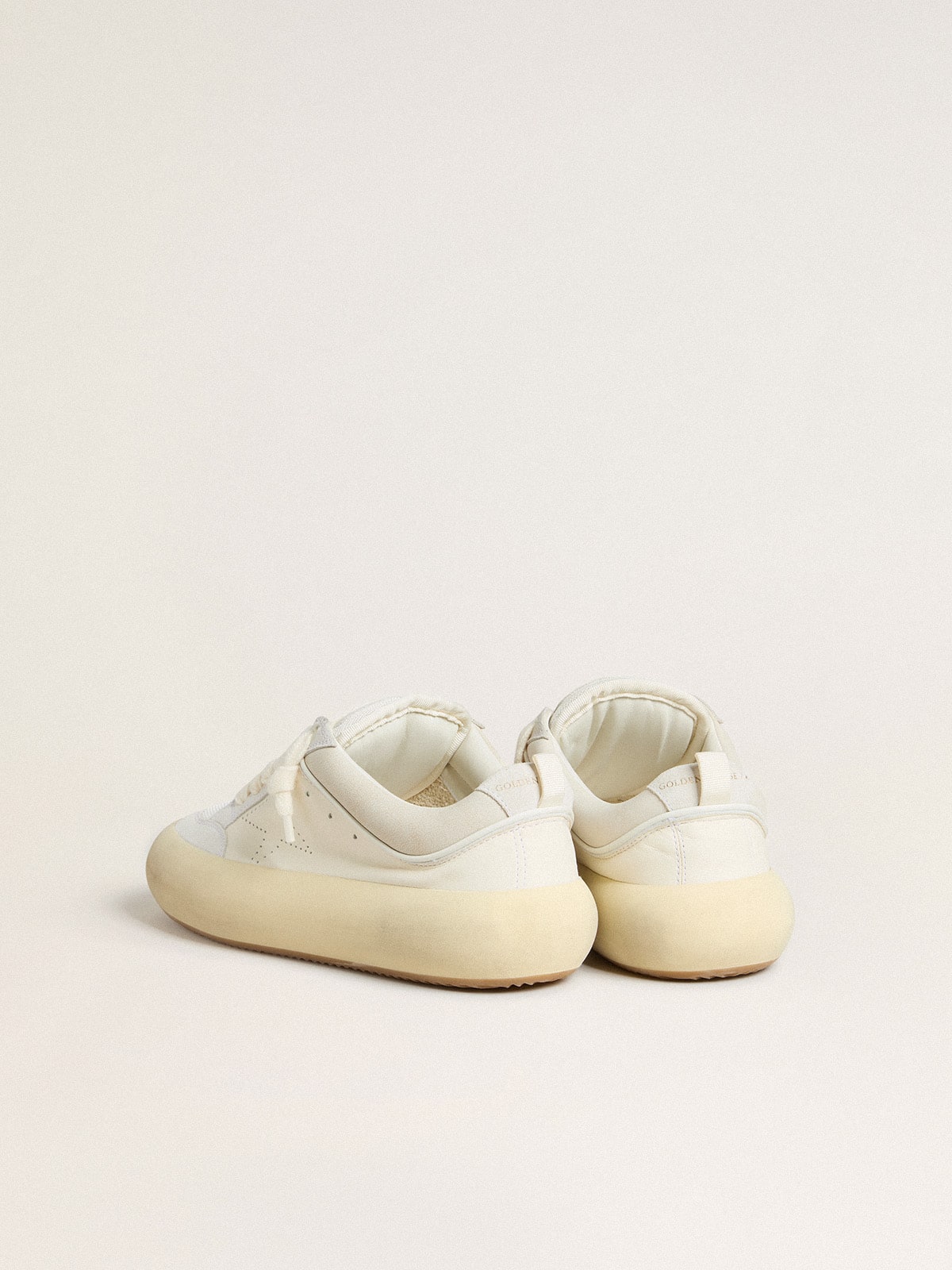 Men's Space-Star Cube in white leather with perforated star| Golden Goose