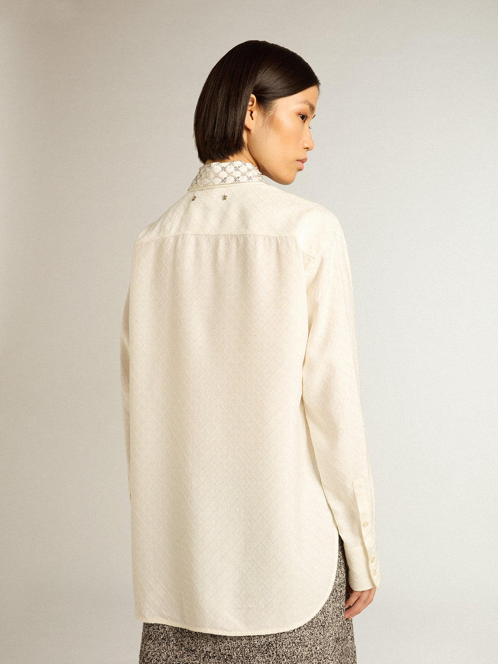 Shirt in vintage white with jacquard design and embroidery| Golden Goose