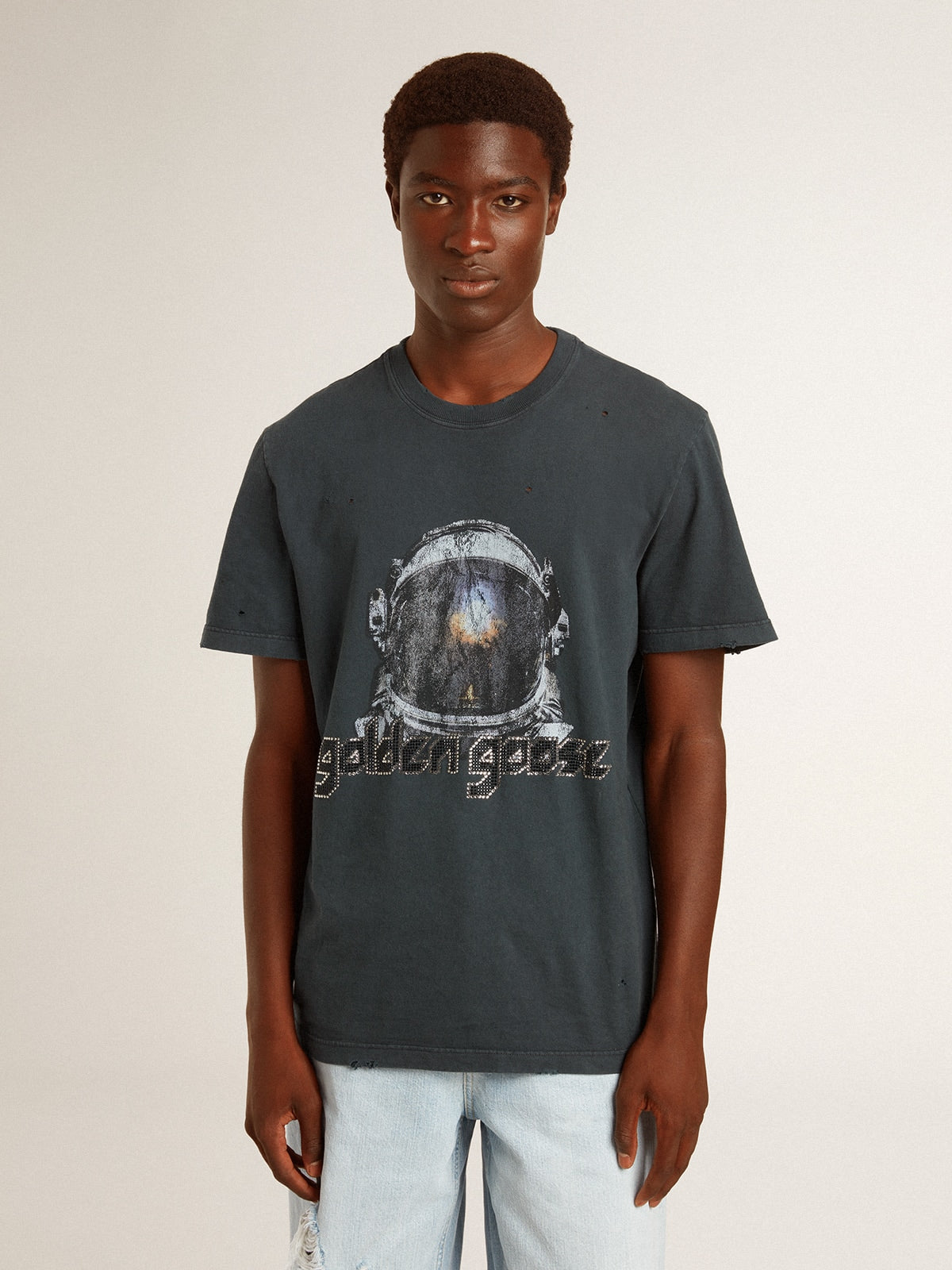 Black T-shirt with multicolor print| Golden Goose